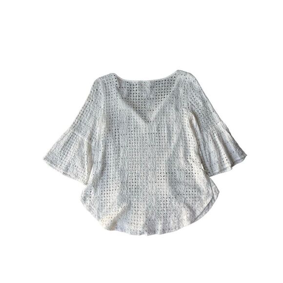 Johnny Was White Eyelet Blouse with Bell Sleeves Size XS - Picture 5 of 11